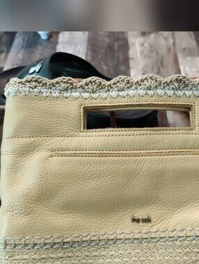 The Sak Yellow Leather & Woven Clutch Wristlet